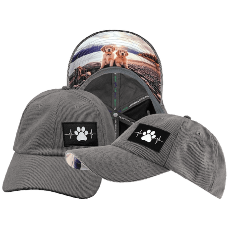 Dog Hat, Dad Hat, Snapback, Corduroy, Charcoal, Mens Hat, Womens Hat, Main Picture