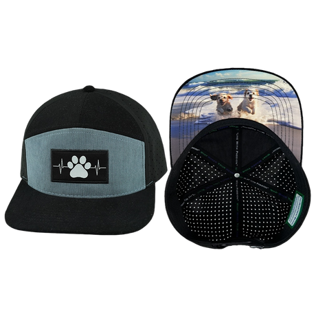 Dog Hat, Flat Bill, Snapback Hat, Corduroy, Black, Gray Blue, Mens Hat, Womens Hat, Main Picture