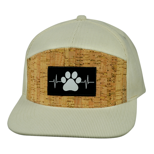 Dog Hat, Flat Bill, Snapback Hat, Corduroy, Cork, Cream, Mens Hat, Womens Hat, Front Picture