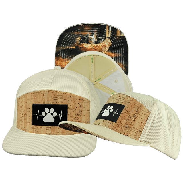 Dog Hat, Flat Bill, Snapback Hat, Corduroy, Cork, Cream, Mens Hat, Womens Hat, Main Picture