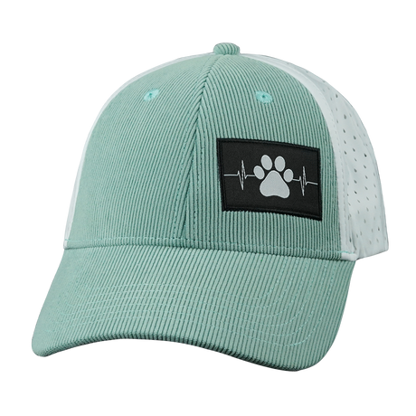 Dog Hat, Low Profile, Ponytail, Snapback Hat, Corduroy, Mint, White, Mens Hat, Womens Hat, Front Picture 