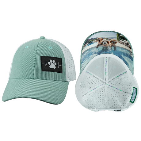 Dog Hat, Low Profile, Ponytail, Snapback Hat, Corduroy, Mint, White, Mens Hat, Womens Hat, Main Picture 