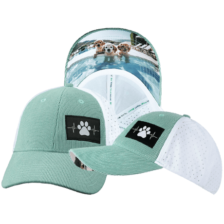 Dog Hat, Low Profile, Ponytail, Snapback Hat, Corduroy, Mint, White, Mens Hat, Womens Hat, Main Picture 