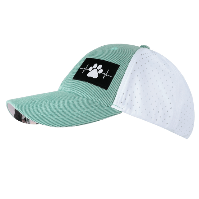 Dog Hat, Low Profile, Ponytail, Snapback Hat, Corduroy, Mint, White, Mens Hat, Womens Hat, Side Picture 