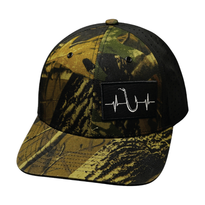 Fishing Hat, Baseball Hat, Snapback Hat, Tan Tree Camo, Black, Mens Hat, Womens Hat, Front Picture