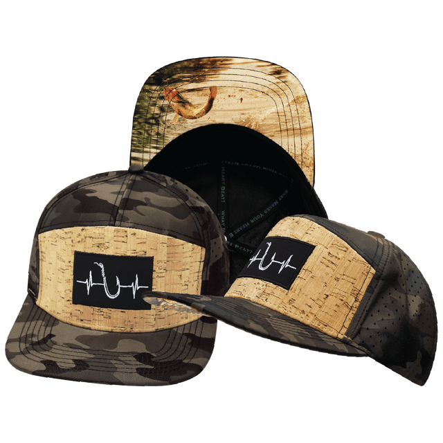 Fishing Hat, Flat Bill, Snapback Hat, Cork, Tan Camo, Mens Hat, Womens Hat, Main Hat Picture