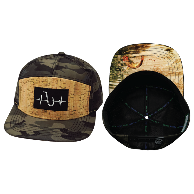 Fishing Hat, Flat Bill, Snapback Hat, Cork, Tan Camo, Mens Hat, Womens Hat, Main Picture