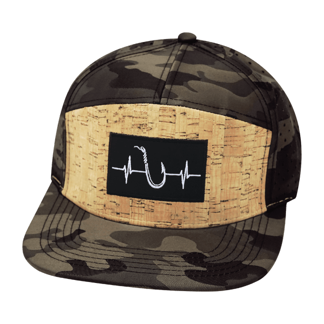 Fishing Hat, Flat Bill, Snapback Hat, Cork, Tan Camo, Mens Hat, Womens Hat, Front Picture