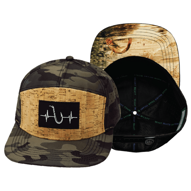 Fishing Hat, Flat Bill, Snapback Hat, Cork, Tan Camo, Mens Hat, Womens Hat, Main Picture