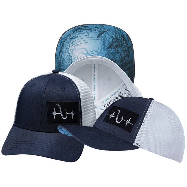 Fishing Hat, Low Profile, Snapback Hat, Ocean Blue, White, Mens Hat, Womens Hat, Main Picture