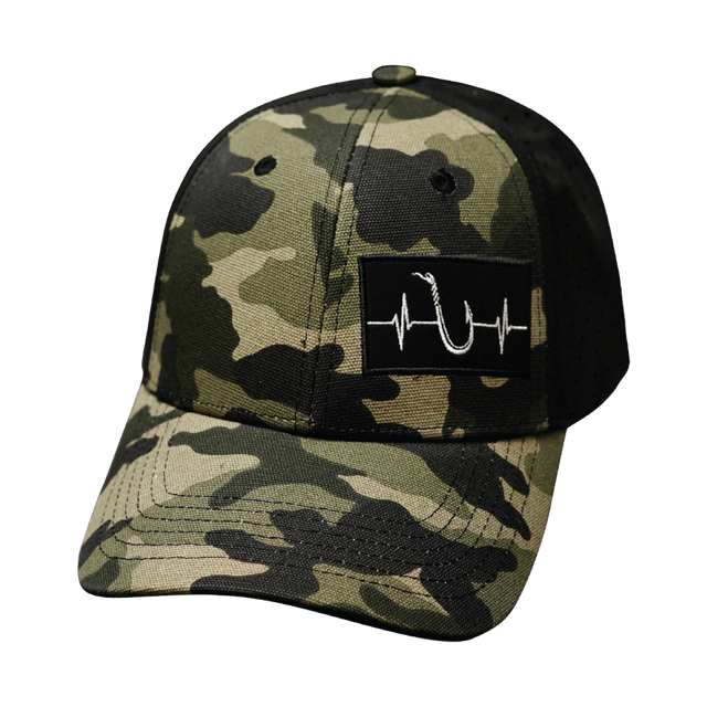 Fishing Hat, Low Profile, Ponytail, Snapback Hat, Light Camo, Black, Mens Hat, Womens Hat, Front Picture