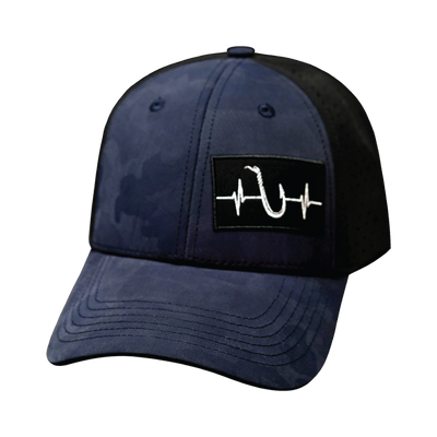 Fishing Hat, Low Profile, Ponytail, Snapback Hat, Soft Navy Camo, Black, Mens Hat, Womens Hat, Front Picture