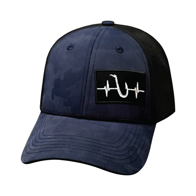 Fishing Hat, Low Profile, Ponytail, Snapback Hat, Soft Navy Camo, Black, Mens Hat, Womens Hat, Front Picture