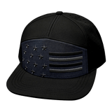 Flag Hat, Flat Bill, Snapback Hat, Black, Ocean Blue, Mens Hat, Womens Hat, Front Picture