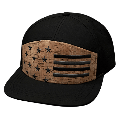 Flag Hat, Flat Bill, Snapback Hat, Cork, Black, Mens Hat, Womens Hat, Front Picture