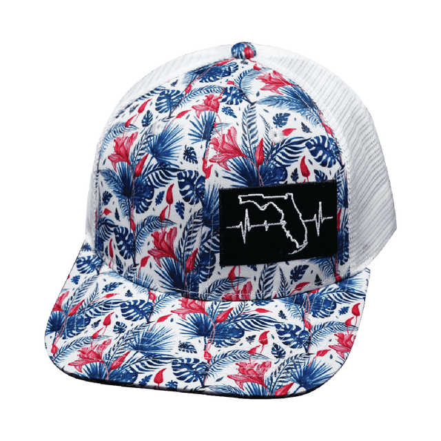 Florida Hat, Baseball Hat, Snapback Hat, Floral, White, Mens Hat, Womens Hat, Front Picture
