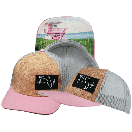 Florida Hat, Baseball Hat, Snapback Hat, Cork, Pink, Gray, Mens Hat, Womens Hat, Main Picture