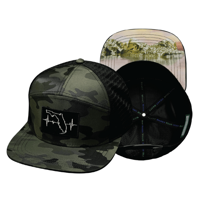 Florida Hat, Flat Bill, Snapback Hat, Green Camo, Black, Mens Hat, Womens Hat, Main Picture