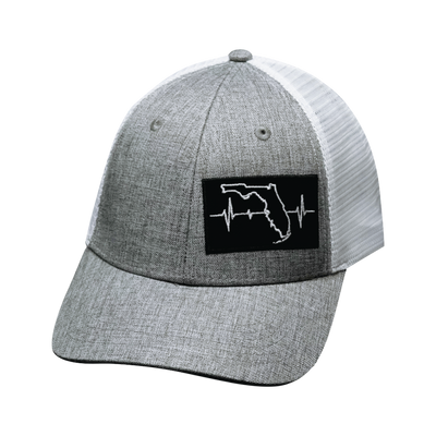 Florida Hat, Low Profile, Snapback Hat, Heather Gray, White, Mens Hat, Womens Hat, Front Picture 
