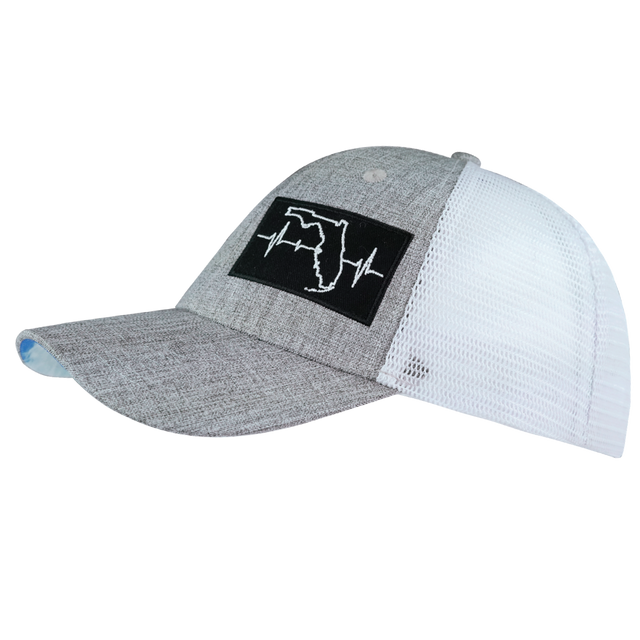 Florida Hat, Low Profile, Snapback Hat, Heather Gray, White, Mens Hat, Womens Hat, Side Picture 