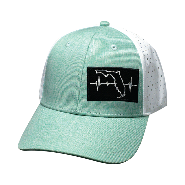 Florida Hat, Low Profile, Ponytail, Snapback Hat, Teal, White, Mens Hat, Womens Hat, Front Picture 