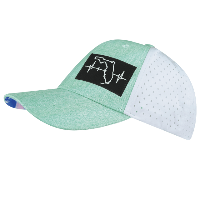 Florida Hat, Low Profile, Ponytail, Snapback Hat, Teal, White, Mens Hat, Womens Hat, Side Picture 