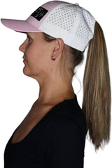 Florida Hat, Low Profile, Ponytail, Snapback Hat, Pink, White, Mens Hat, Womens Hat, Side Woman In Hat Picture 