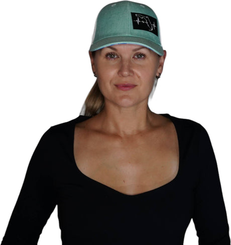 Florida Hat, Low Profile, Ponytail, Snapback Hat, Teal, White, Mens Hat, Womens Hat, Woman In Hat Picture 