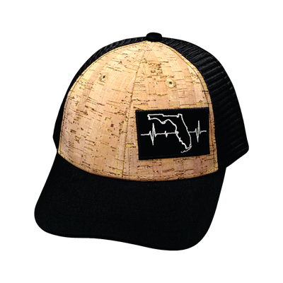 Florida Hat, Low Profile, Snapback Hat, Cork, Black, White, Mens Hat, Womens Hat, Front Picture 