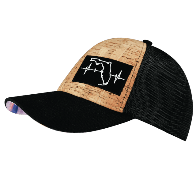 Florida Hat, Low Profile, Snapback Hat, Cork, Black, White, Mens Hat, Womens Hat, Side Picture 