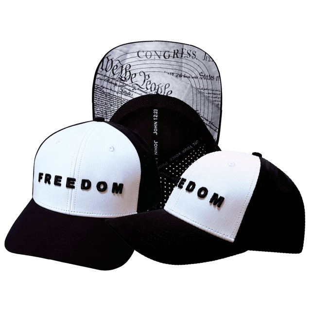 Freedom Hat, Baseball Hat Fit, Snapback Hat, Black, White, Mens Hat, Womens Hat, Main Picture