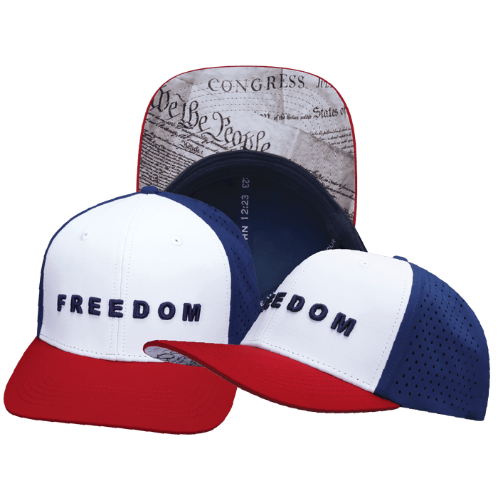 FREEDOM Hat - Baseball Hat Fit - Dark Red / White / Navy - Laser Mesh