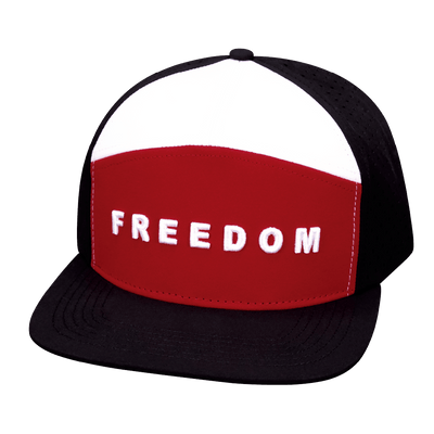 Freedom Hat, Flat Bill, Snapback Hat, Black, Dark Red, White, Mens Hat, Womens Hat, Front Picture