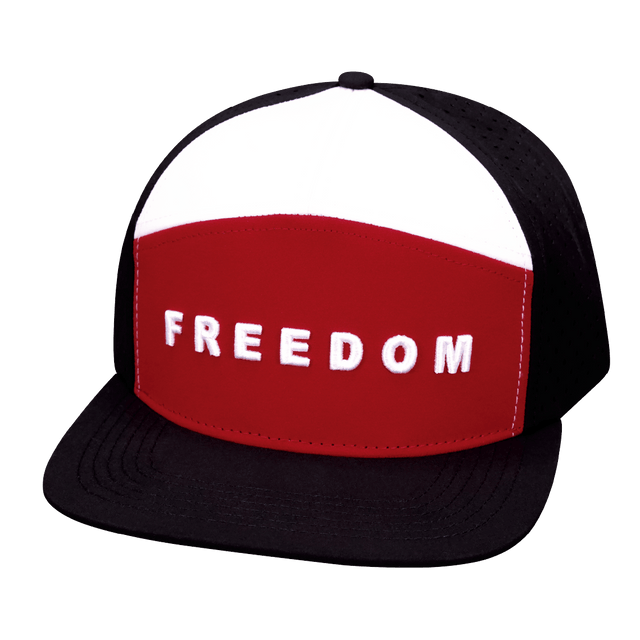 Freedom Hat, Flat Bill, Snapback Hat, Black, Dark Red, White, Mens Hat, Womens Hat, Front Picture