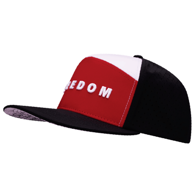 Freedom Hat, Flat Bill, Snapback Hat, Black, Dark Red, White, Mens Hat, Womens Hat, Side Picture