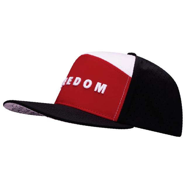 Freedom Hat, Flat Bill, Snapback Hat, Black, Dark Red, White, Mens Hat, Womens Hat, Side Picture