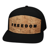 Freedom Hat, Flat Bill, Snapback Hat, Cork, Black, Mens Hat, Womens Hat, Front Picture