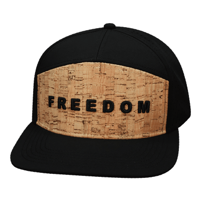 Freedom Hat, Flat Bill, Snapback Hat, Cork, Black, Mens Hat, Womens Hat, Front Picture