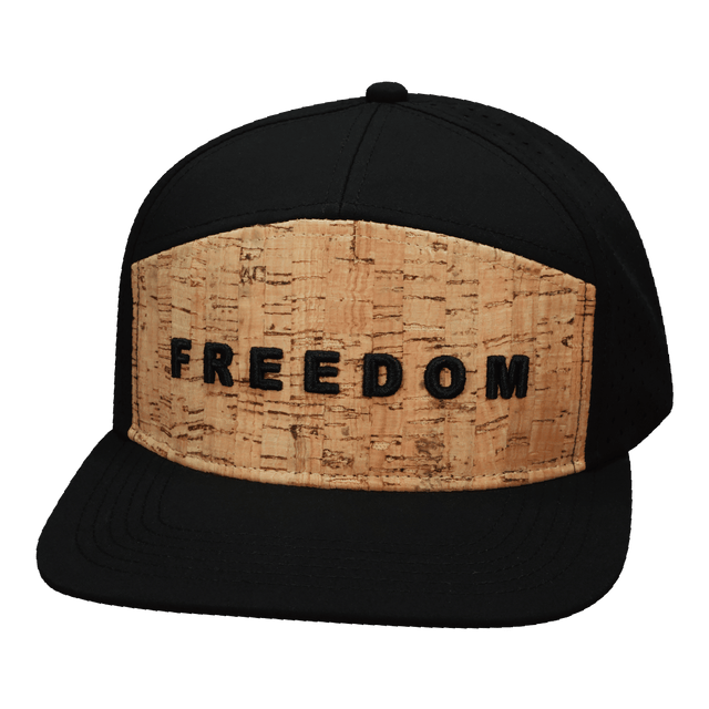 Freedom Hat, Flat Bill, Snapback Hat, Cork, Black, Mens Hat, Womens Hat, Front Picture