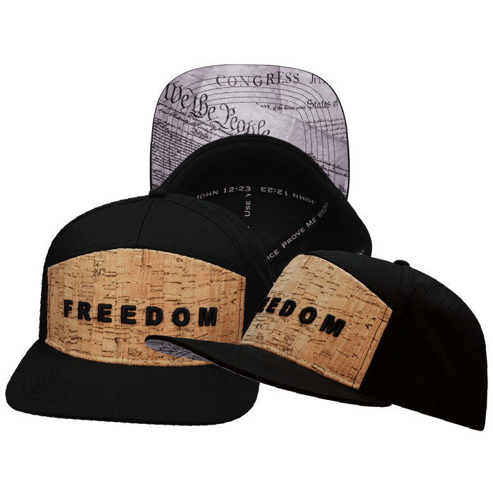 FREEDOM Hat - Flat Bill - Cork - Black - Laser Mesh