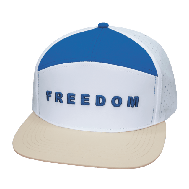 Freedom Hat, Flat Bill, Snapback Hat, Cream, White, Blue,  Mens Hat, Womens Hat, Front Picture