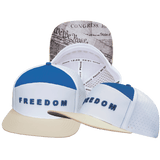 Freedom Hat, Flat Bill, Snapback Hat, Cream, White, Blue,  Mens Hat, Womens Hat, Main Picture