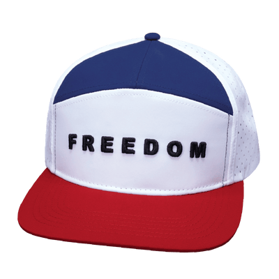 Freedom Hat, Flat Bill, Snapback Hat, Dark Red, White, Navy, White, Mens Hat, Womens Hat, Front Picture