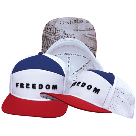 Freedom Hat, Flat Bill, Snapback Hat, Dark Red, White, Navy, White, Mens Hat, Womens Hat, Main Picture