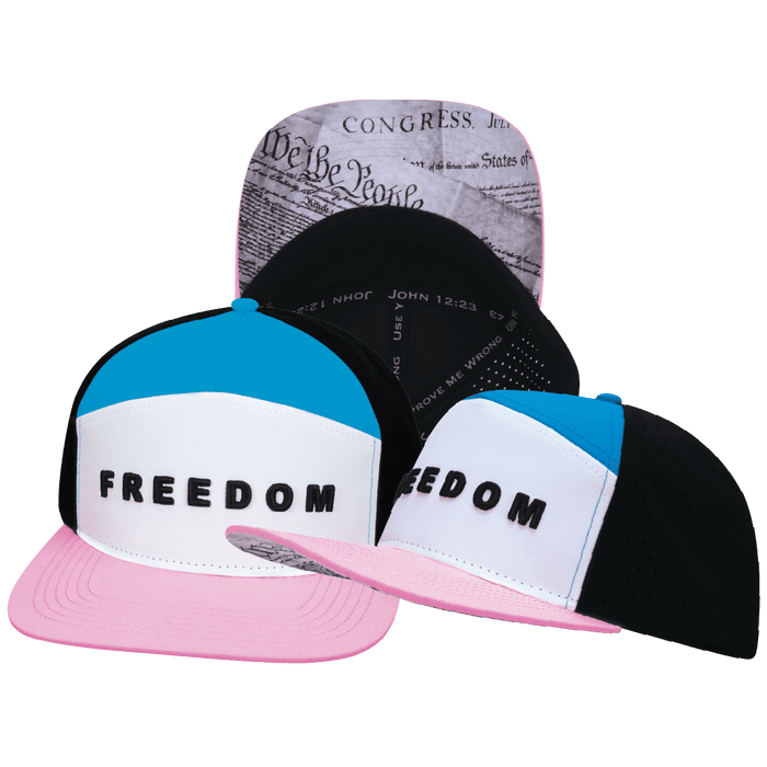 FREEDOM Hat - Flat Bill - Light Pink / White / Blue / Black - Laser Mesh