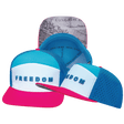 Freedom Hat, Flat Bill, Snapback Hat, Neon Pink, White, Neon Blue, Slate Blue, Mens Hat, Womens Hat, Main Picture