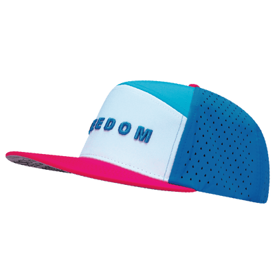 Freedom Hat, Flat Bill, Snapback Hat, Neon Pink, White, Neon Blue, Slate Blue, Mens Hat, Womens Hat, Side Picture