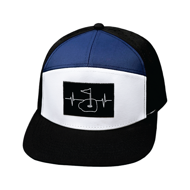 Golf Hat, Flat Bill, Snapback Hat, Black, White, Navy, Mens Hat, Womens Hat, Front Picture