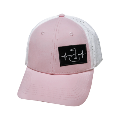 Golf Hat, Low Profile, Ponytail, Snapback Hat, Light Pink, White, Mens Hat, Womens Hat, Front Picture 