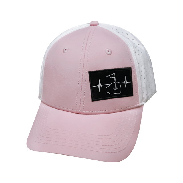 Golf Hat, Low Profile, Ponytail, Snapback Hat, Light Pink, White, Mens Hat, Womens Hat, Front Picture 